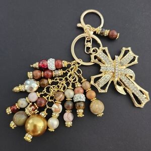 Holy Cross Purse Charm or Keychain Carnelian Agate Stone Handcrafted